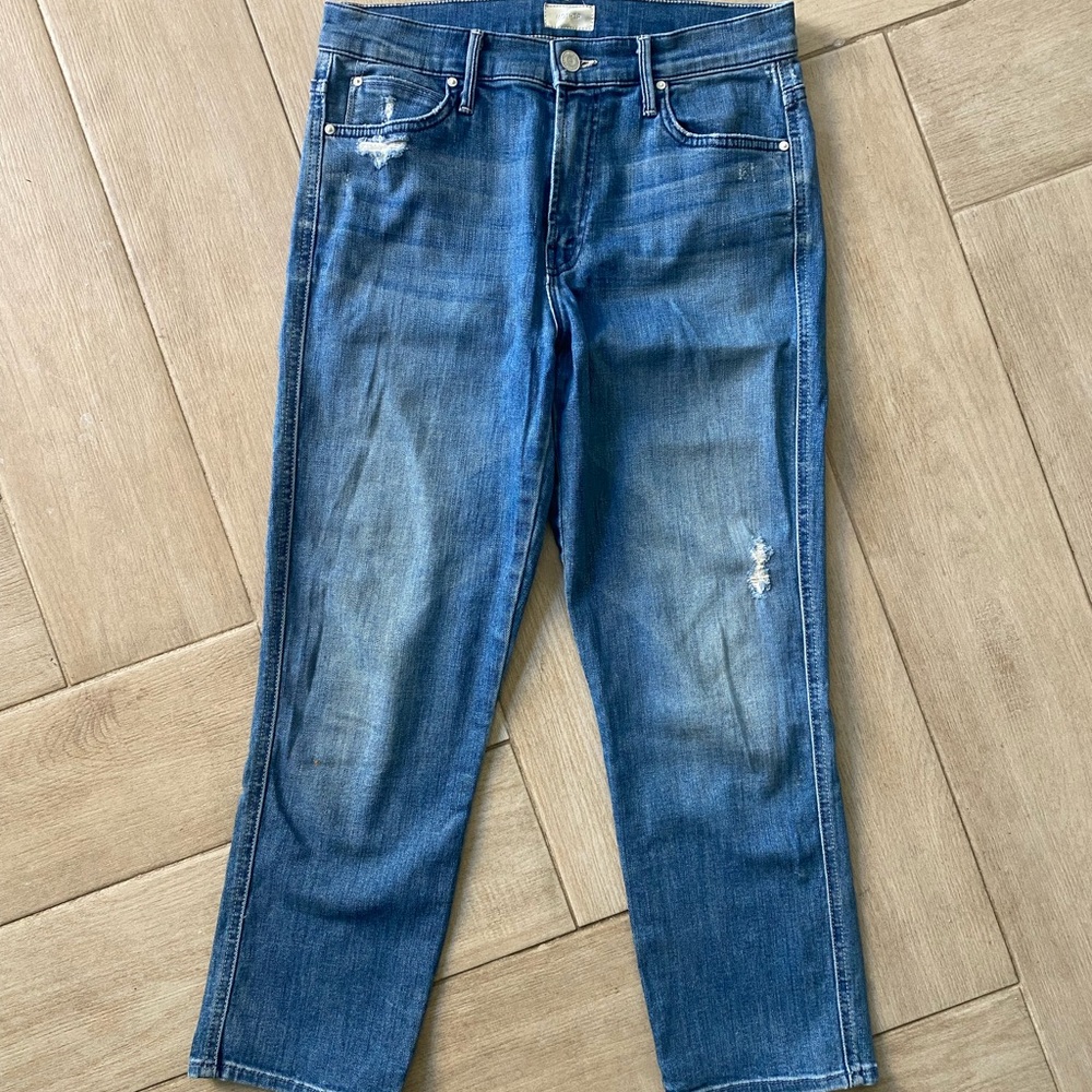 MOTHER Distressed Straight-Leg Crop Jeans